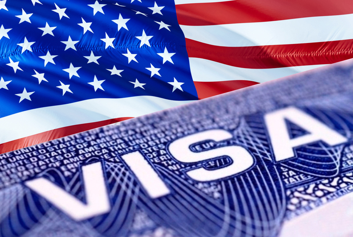 american visa in the passport, 3d rendering. closeup visa to the united states of america (usa) focusing on the word visa. travel usa visa in passport close up. american multi entrance in passport"n